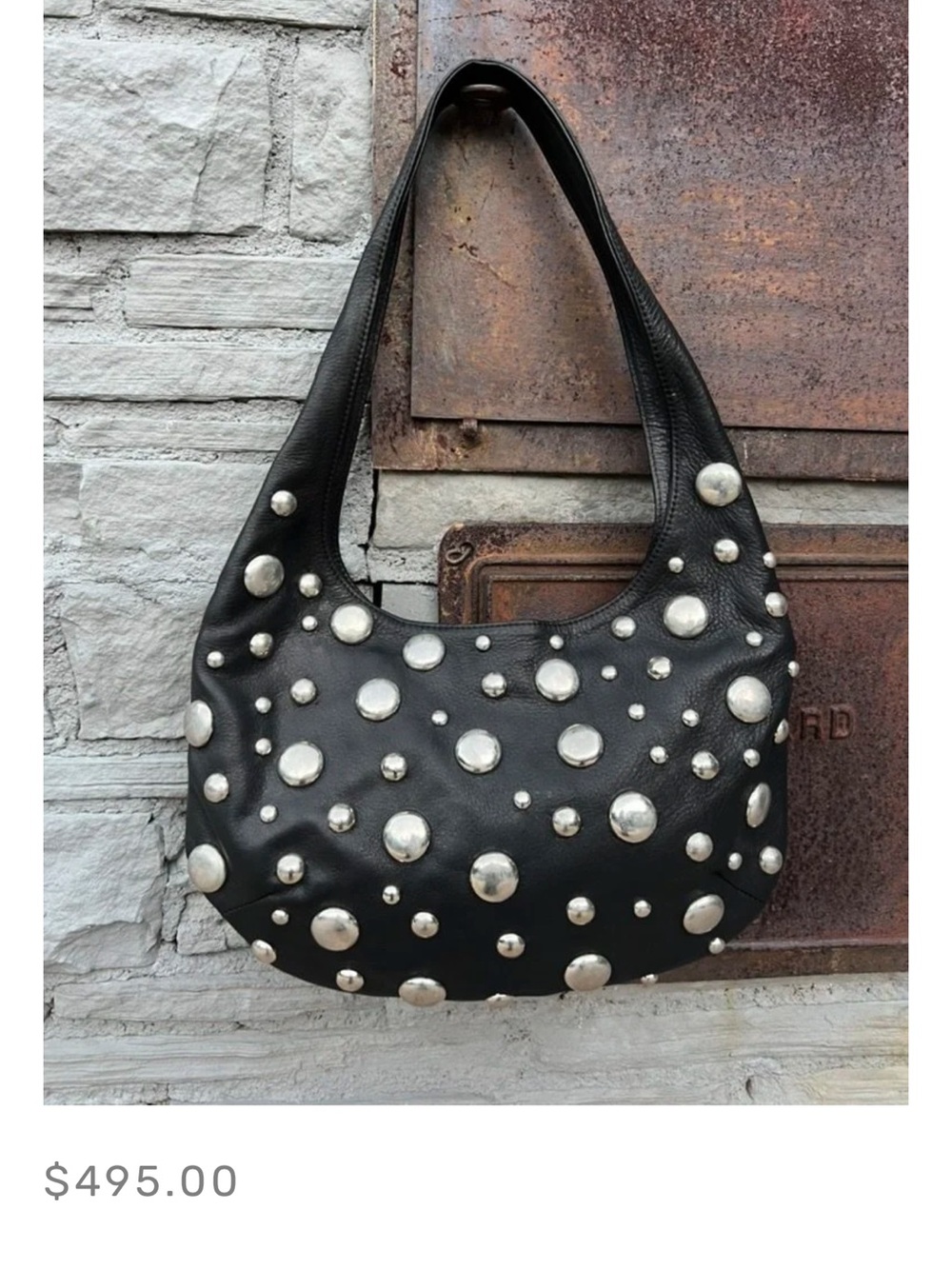 Not Rational Black Studded Leather Shoulder Bag